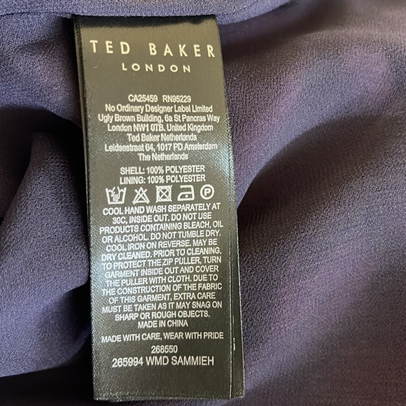 TED BAKER Sammieh Purple Floral Print high-neck fit and flare woven mini dress - Picture 9 of 10